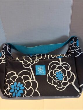 GAIAM Black Floral Shoulder lunch Bag with Blue Accents